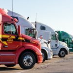 large trucks in a row