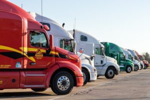 large trucks in a row