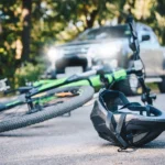 Bicycle and helmet fallen over