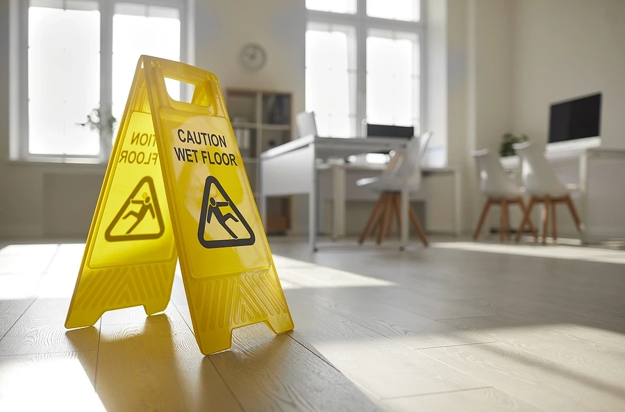 Wet floor sign on gloor